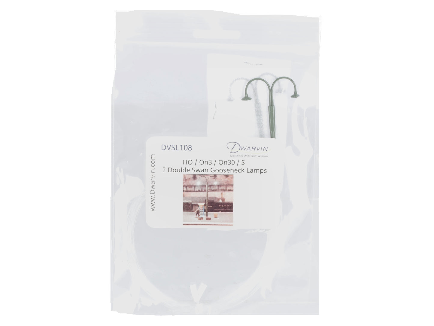 Dwarvin DVSL108 HO/On3/On30/S Fiber-Lit Double Swan/Goose Neck Lamps (Pack of 2)