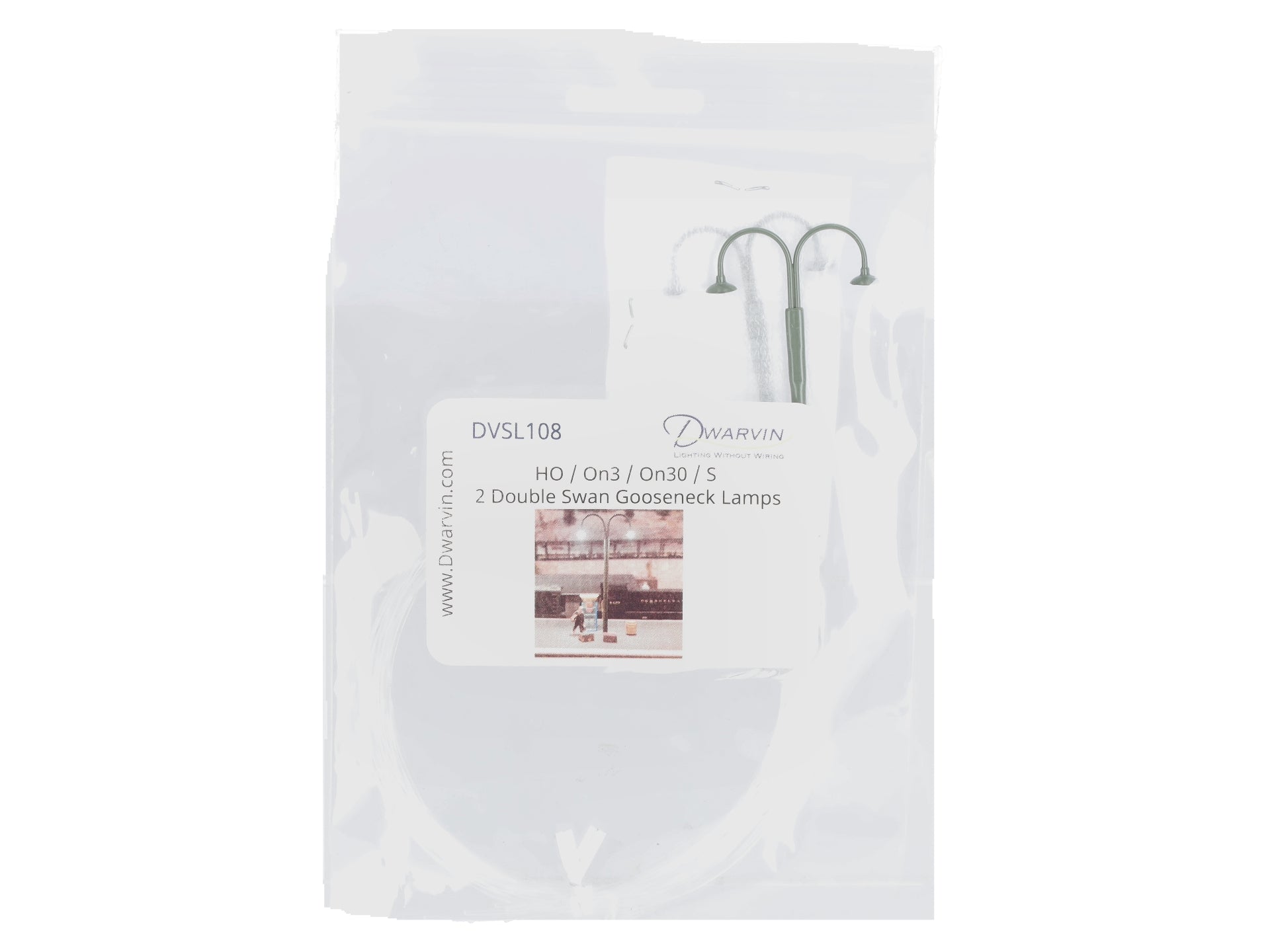 Dwarvin DVSL108 HO/On3/On30/S Fiber-Lit Double Swan/Goose Neck Lamps (Pack of 2)