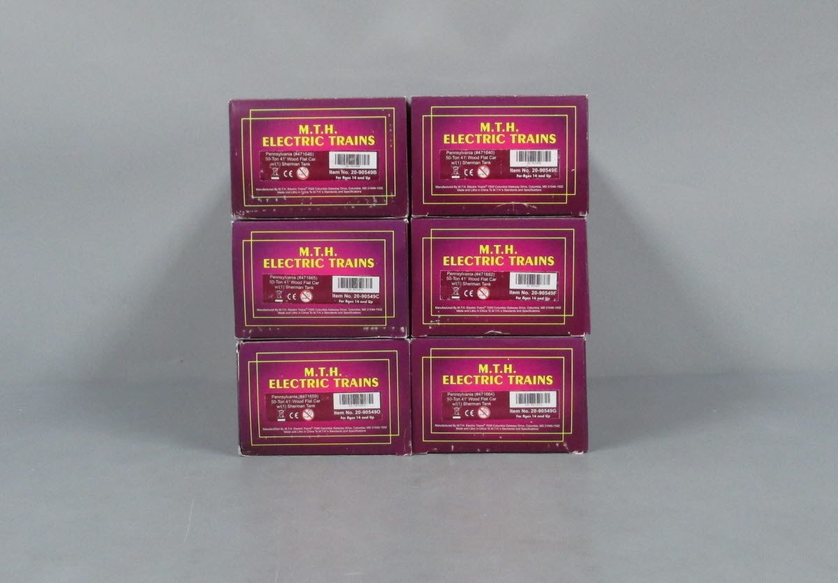 MTH 20-90549 Pennsylvania 50-ton 41' Wood Flatcars w/Sherman Tanks (Set of 6)