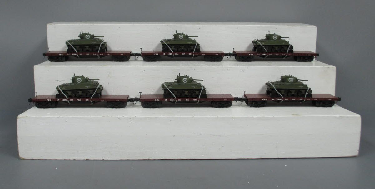MTH 20-90549 Pennsylvania 50-ton 41' Wood Flatcars w/Sherman Tanks (Set of 6)