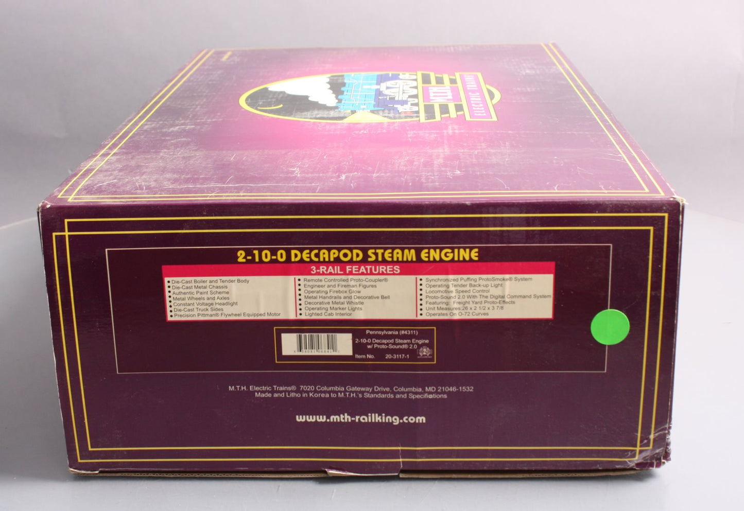 MTH 20-3117-1 O Scale PRR 2-10-0 Decapod Steam Locomotive & Tender #4311 w/ PS2 LN/Box