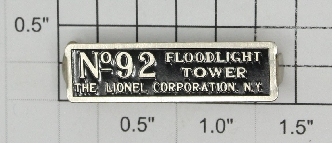 Lionel 92-20 Nickel Floodlight Tower Nameplate with Tabs