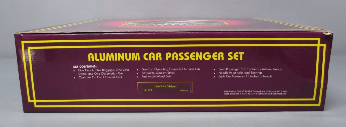 MTH 20-6021 O Santa Fe 60' Aluminum Passenger Car Set (Set of 4) LN/Box