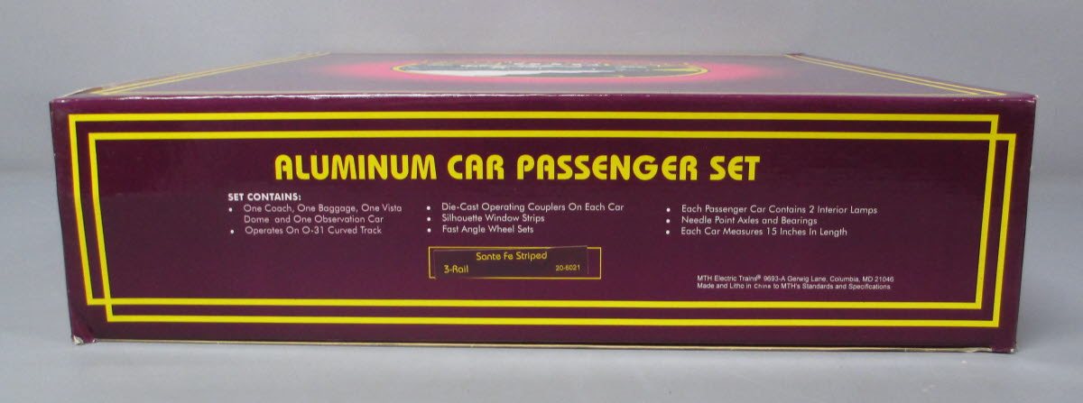 MTH 20-6021 O Santa Fe 60' Aluminum Passenger Car Set (Set of 4) LN/Box