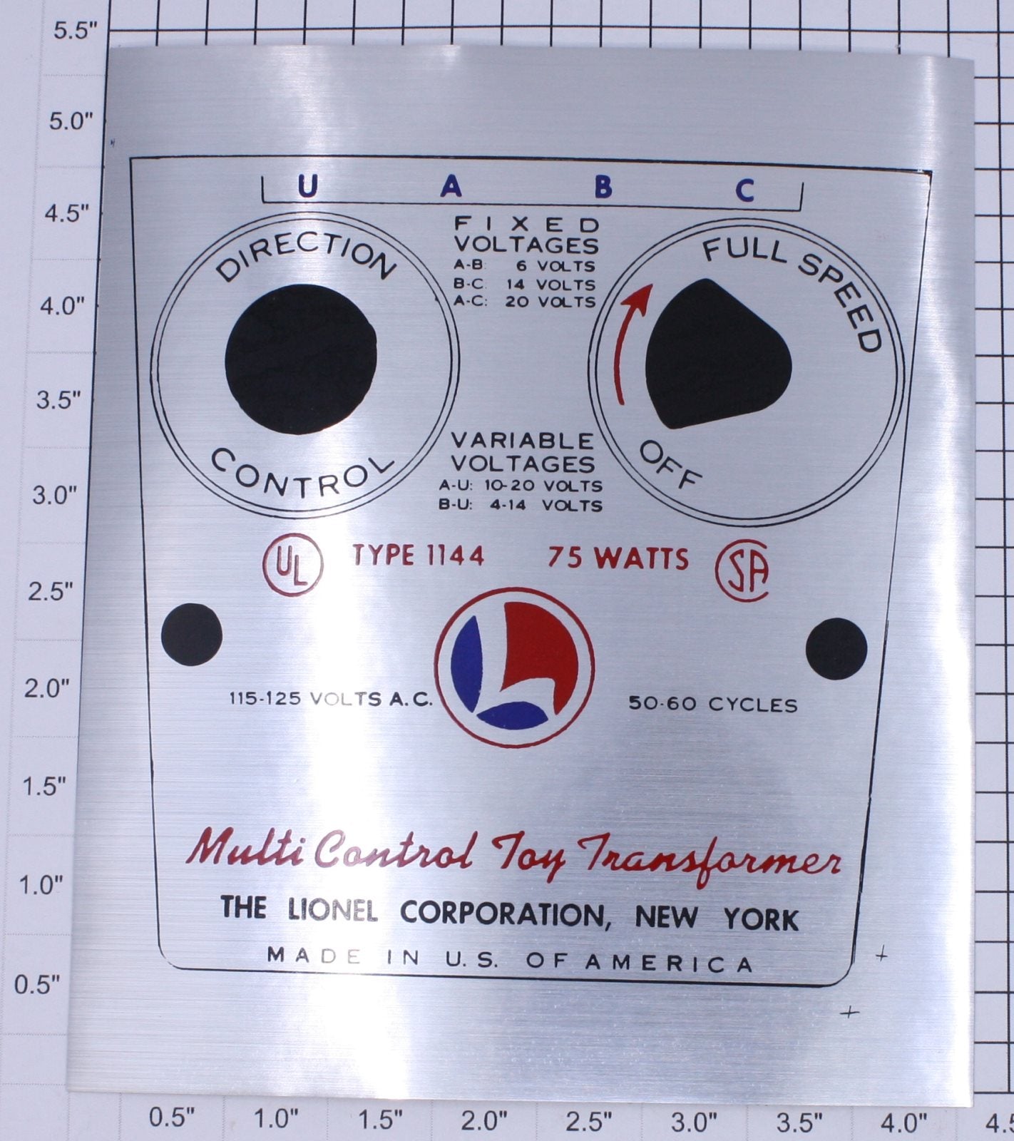 Lionel 1144-23 Type "1144" 75 Watt Transformer Nameplate Adhesive Decal