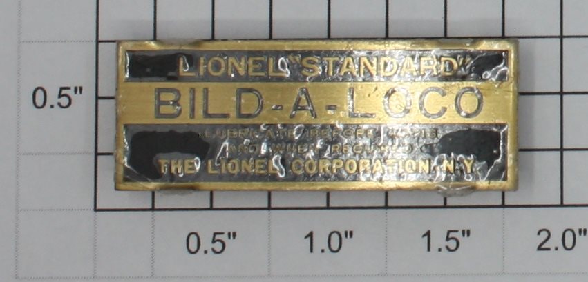 Lionel 4U-100 Brass Bild-A-Loco Collector Nameplate