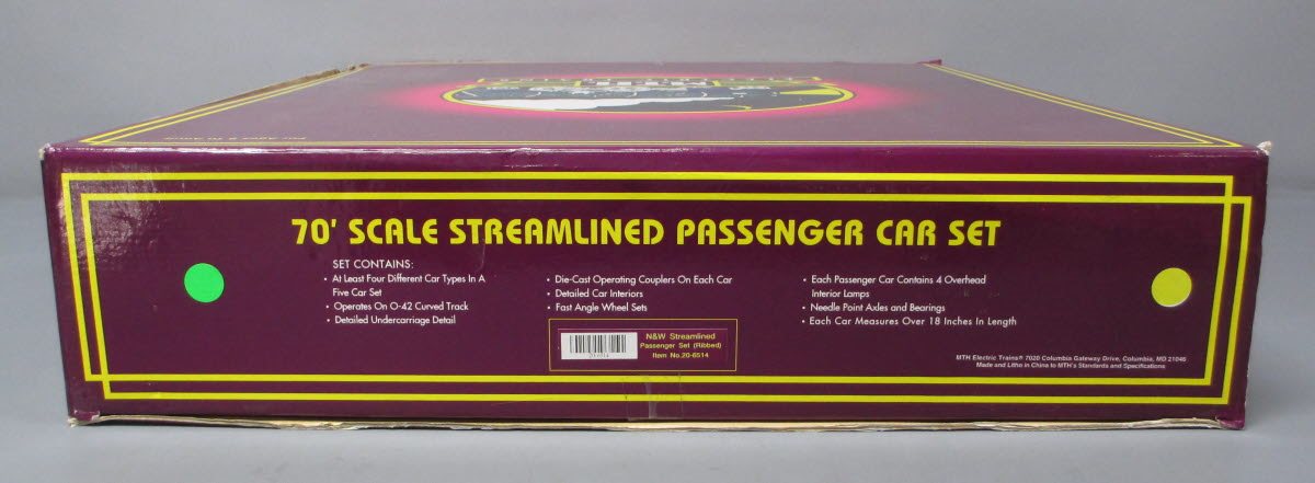 MTH 20-6514 O Gauge Norfolk & Western 70' Streamlined 5-Car Passenger Set LN/Box