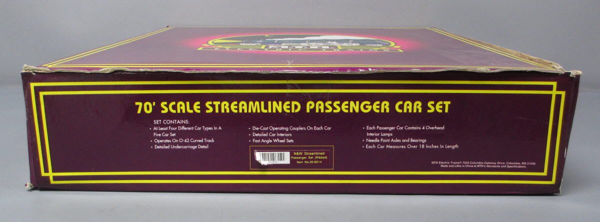 MTH 20-6514 O Gauge Norfolk & Western 70' Streamlined 5-Car Passenger Set LN/Box