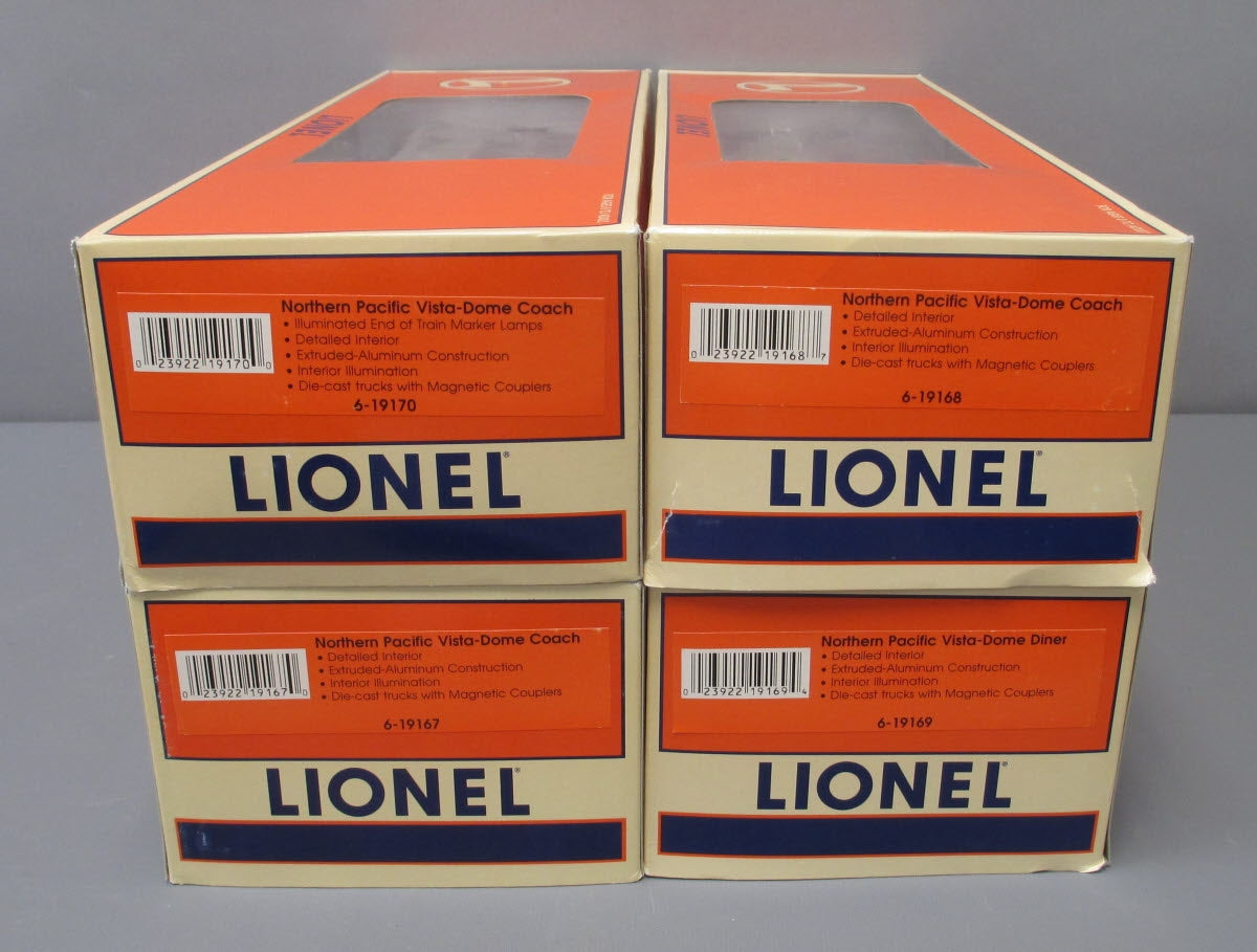 Lionel 6-19166 O Northern Pacific Aluminum Full Vista Dome 4-Car Passenger Set LN/Box
