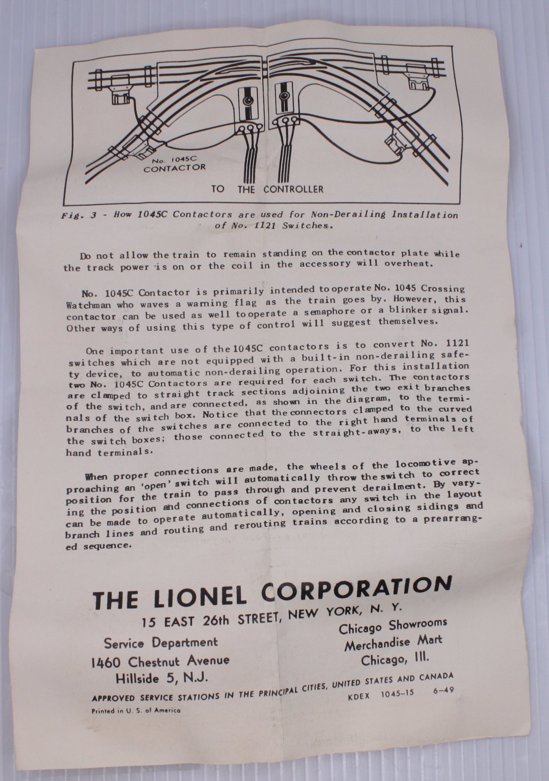 Lionel 350-01 How to Use 1045C Track Contactor-Instruction Sheet