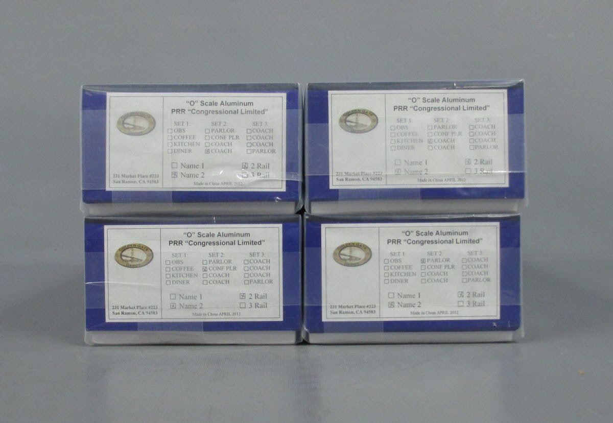 Golden Gate Depot Set 2 O PRR Congressional Aluminum Passenger 2-Rail (Set of 4) MT/Box