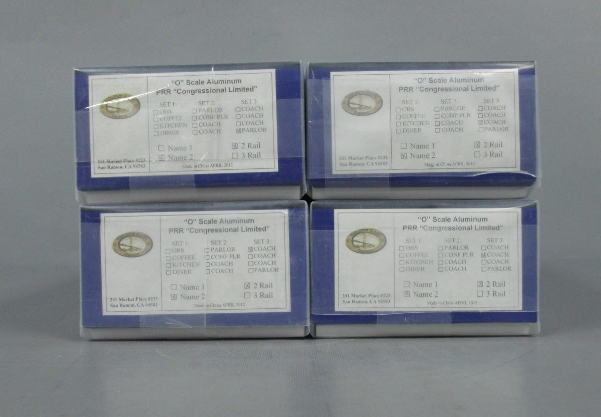 Golden Gate Depot Set 3 O PRR Congressional Aluminum Passenger 2-Rail (Set of 4) MT/Box