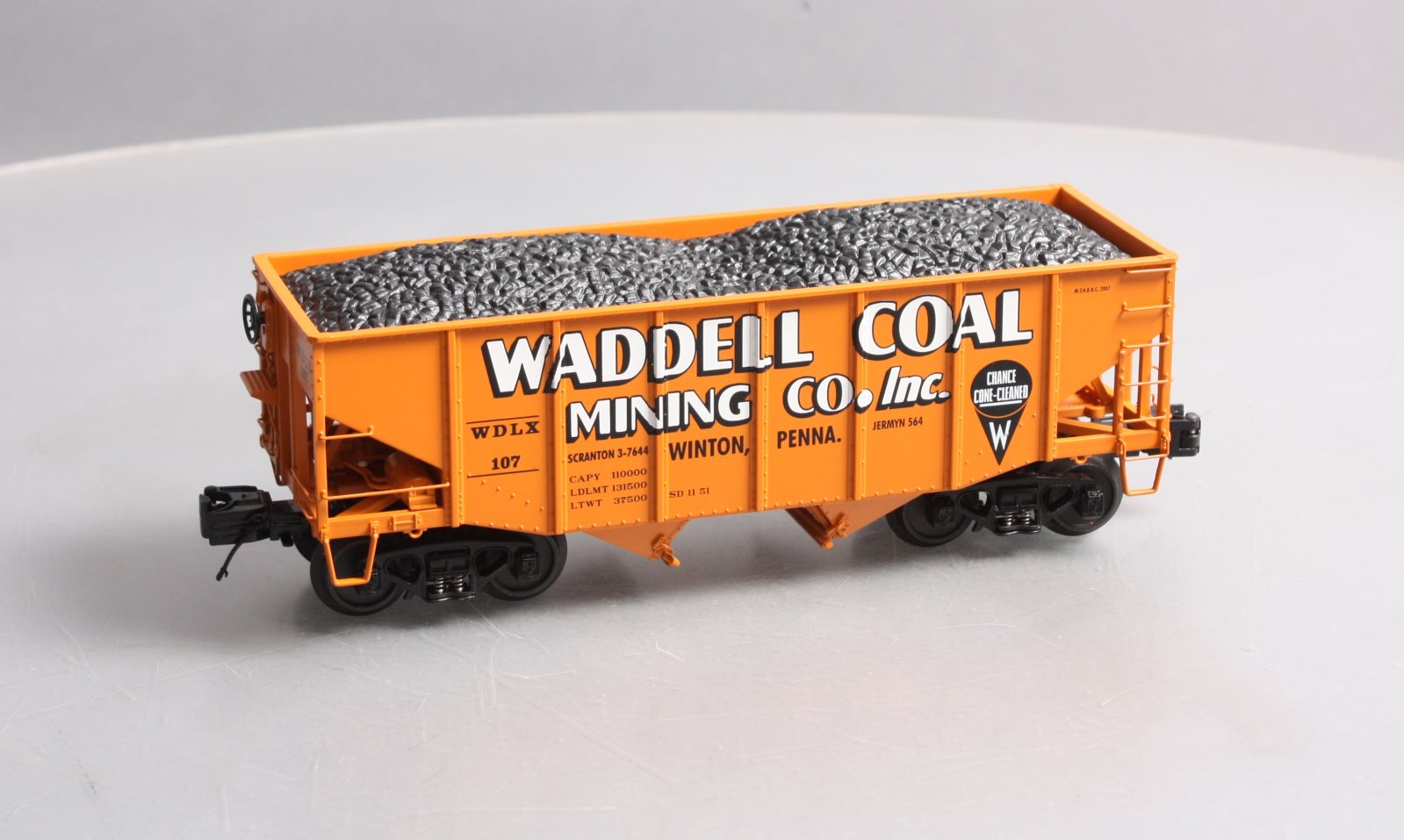 MTH 20-97200 O Waddell Coal MTHRRC 2007 Fish Belly Hopper Car w/Load #107 LN/Box