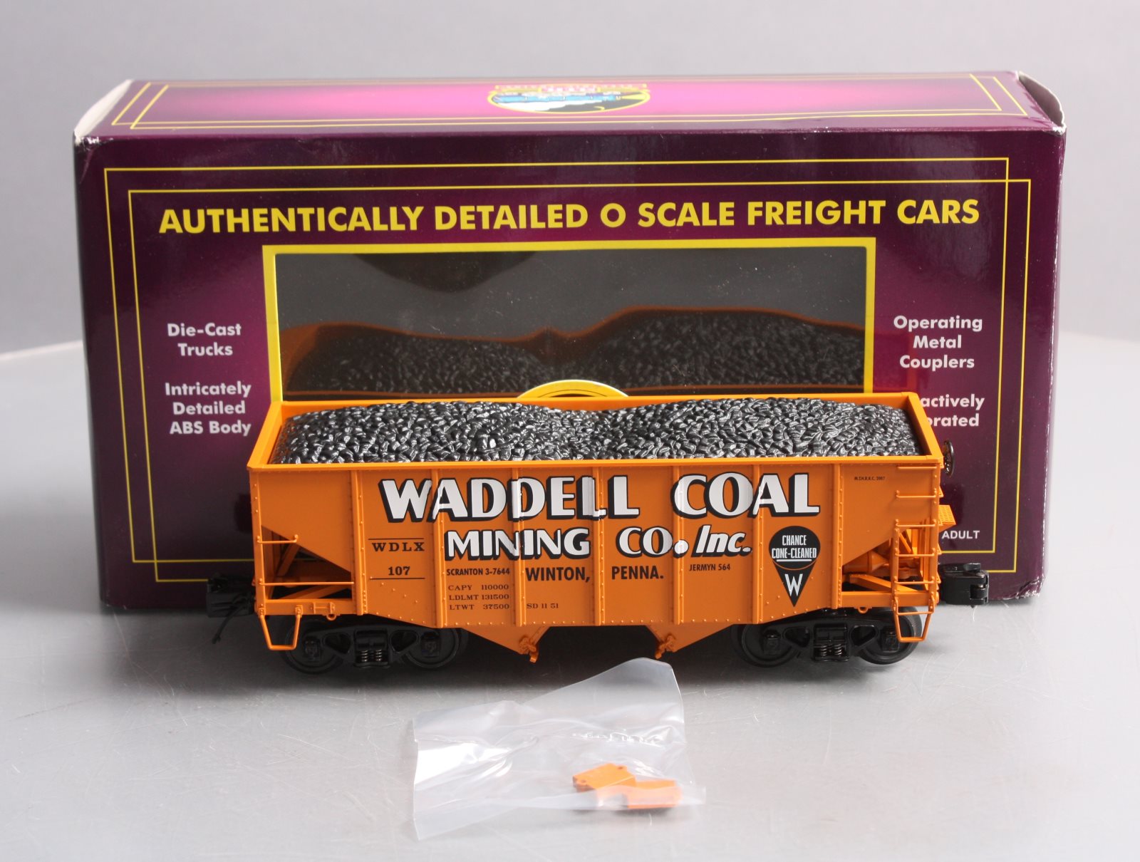 MTH 20-97200 O Gauge Waddell Coal MTHRRC 2007 Fish Belly Hopper Car w/Load #107 LN/Box