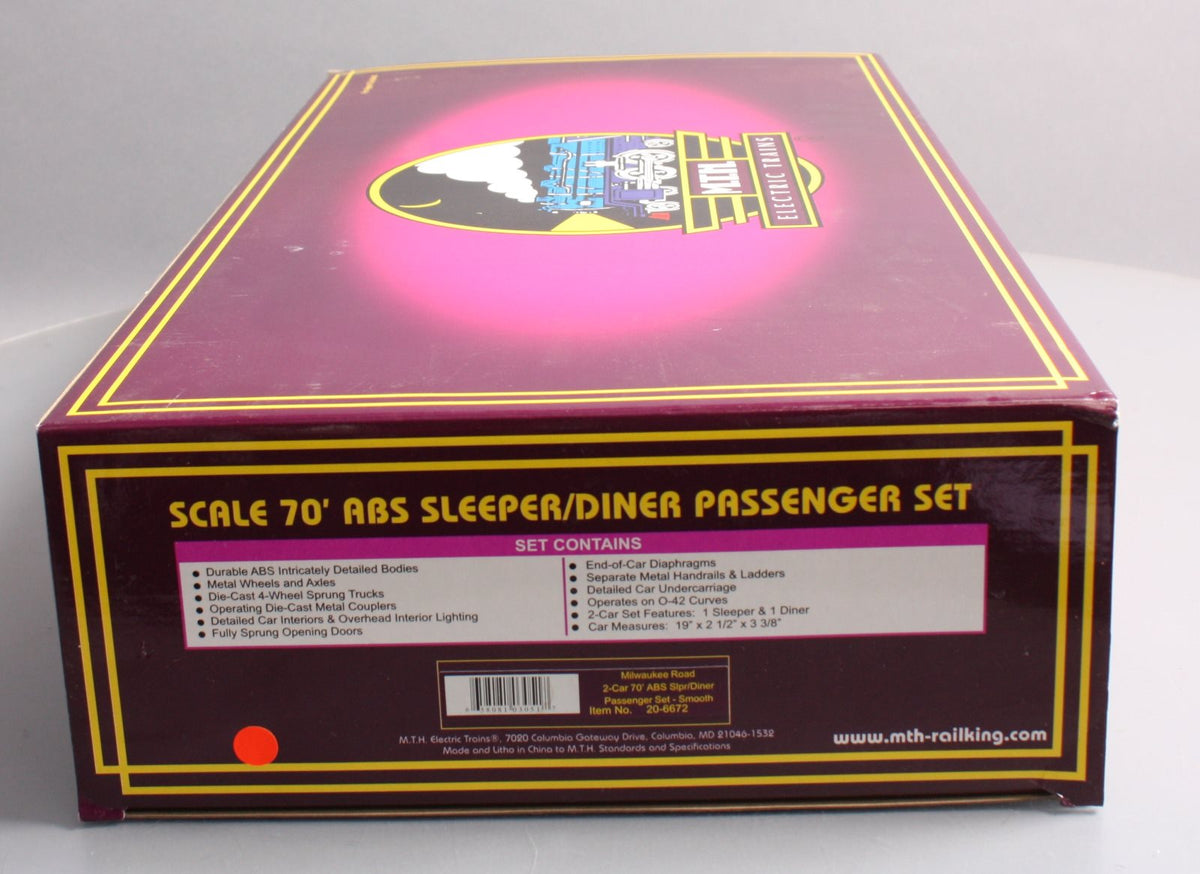MTH 20-6672 O Milwaukee 70' Streamlined Slpr/Diner Passenger Car Set (Set of 2) LN/Box