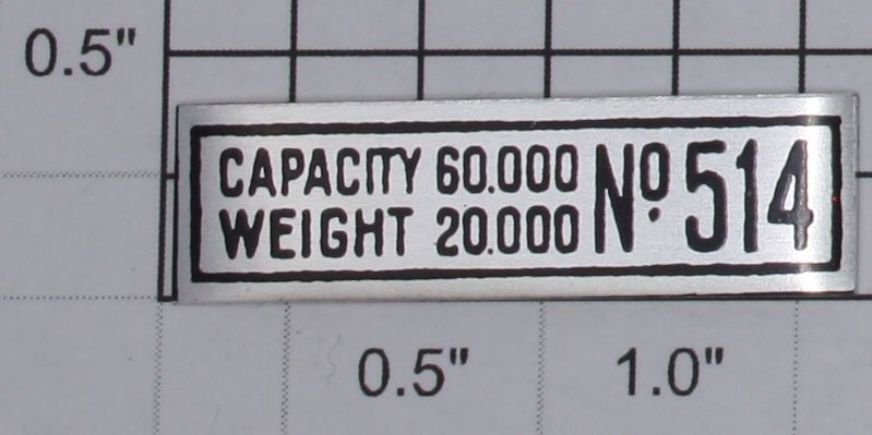 Lionel 514-2 Nickel Capacity/Weight Nameplate