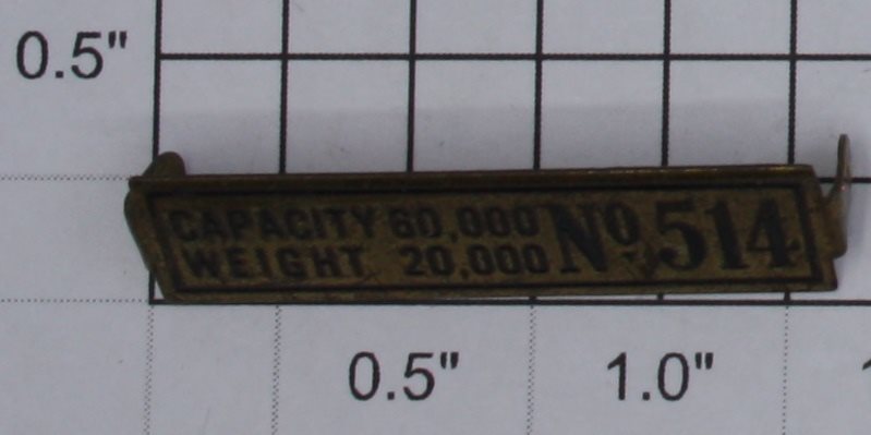 Lionel 514-3 Brass Capacity/Weight Nameplate with Tabs