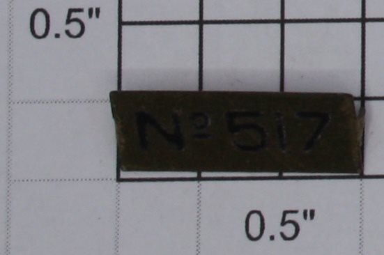 Lionel 517-5 Standard Gauge No.517 Brass Nameplate with Tabs