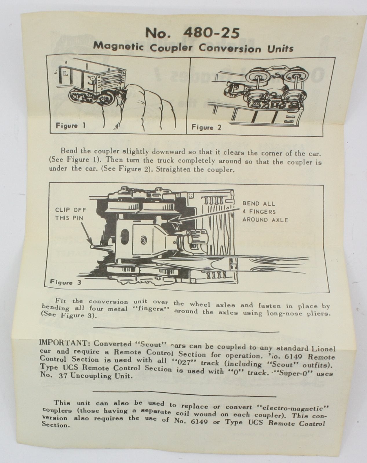 Lionel 480-23 "Magnetic Coupler Conversion Units" Instruction Sheet