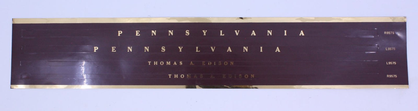 Lionel 9575-10 Thomas Edison Aluminum Passenger Car Decal Set