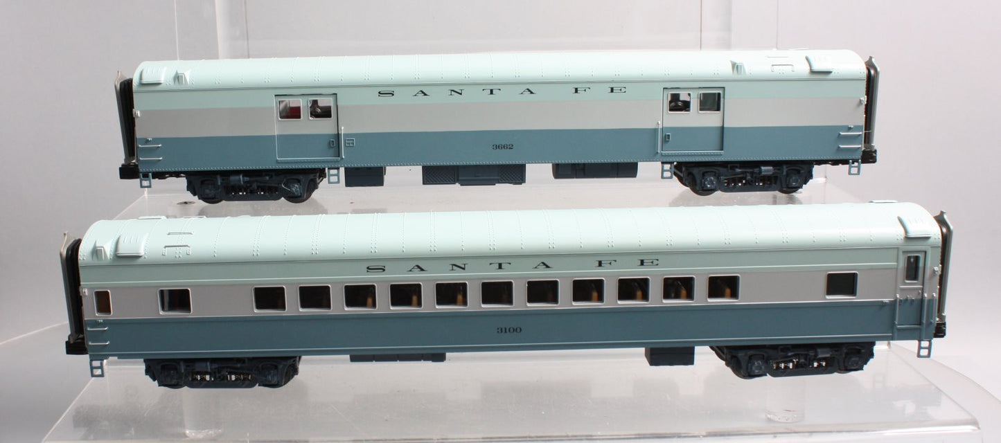 MTH 20-69170 O Santa Fe Blue Goose 70' ABS Streamlined Baggage/Coach 2-Car Set LN/Box