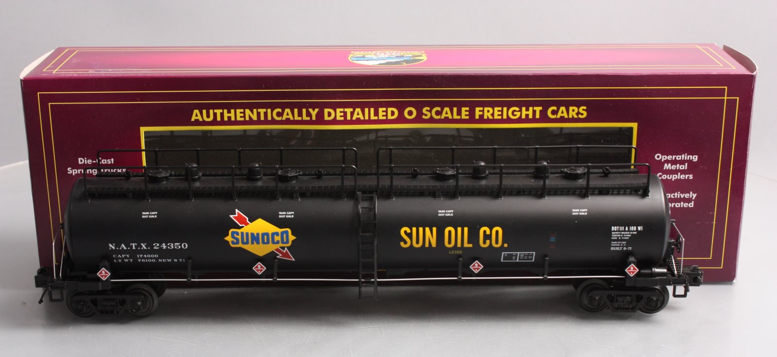 MTH 20-96727 O Sunoco 20,000-Gallon 4-Compartment Tank Car #24350