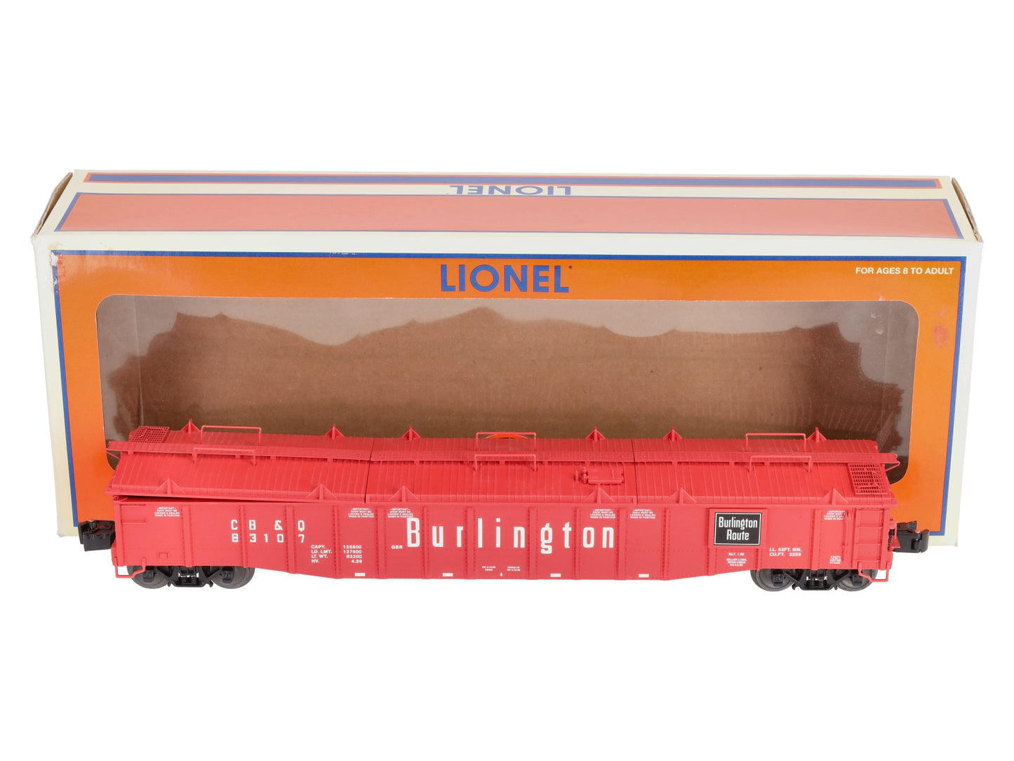 Lionel 6-17471 O Gauge Burlington PS-5 Gondola #83107 with Covers LN/Box
