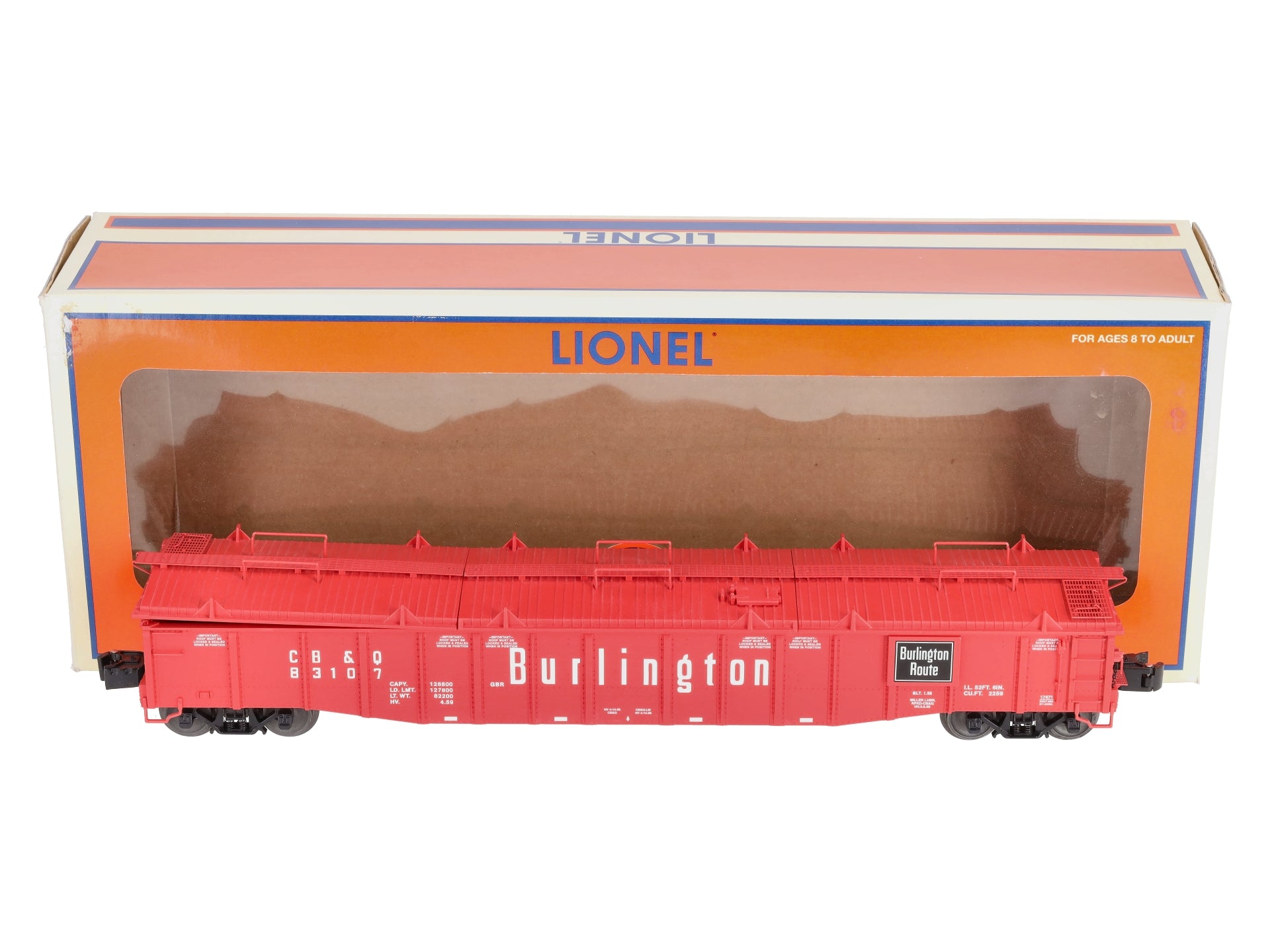 Lionel 6-17471 O Gauge Burlington PS-5 Gondola #83107 with Covers LN/Box