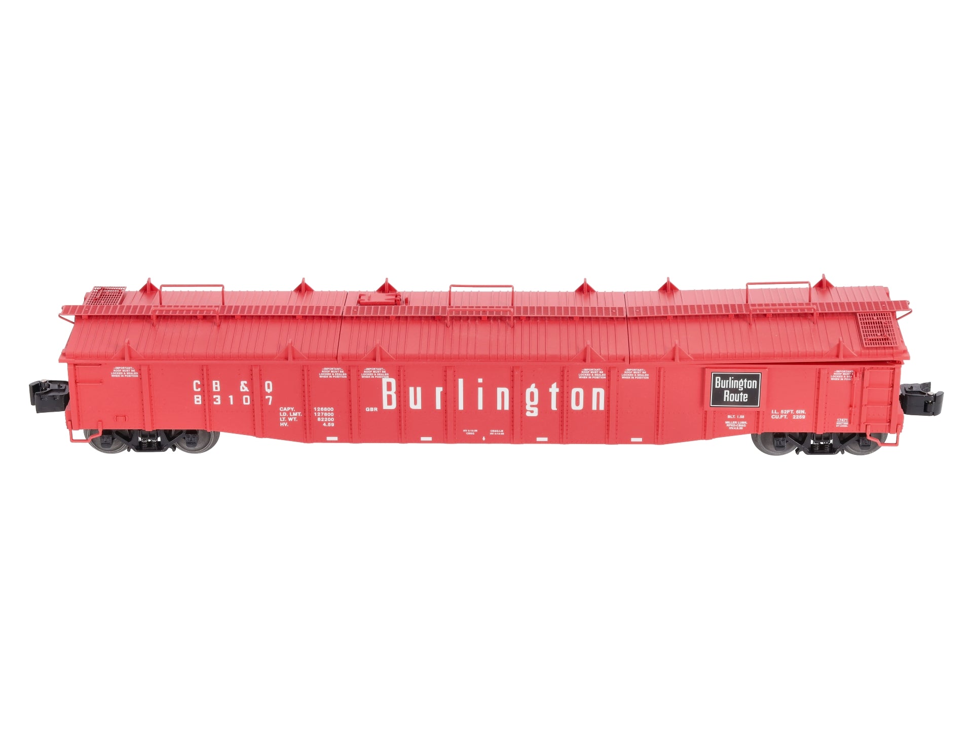 Lionel 6-17471 O Gauge Burlington PS-5 Gondola #83107 with Covers LN/Box
