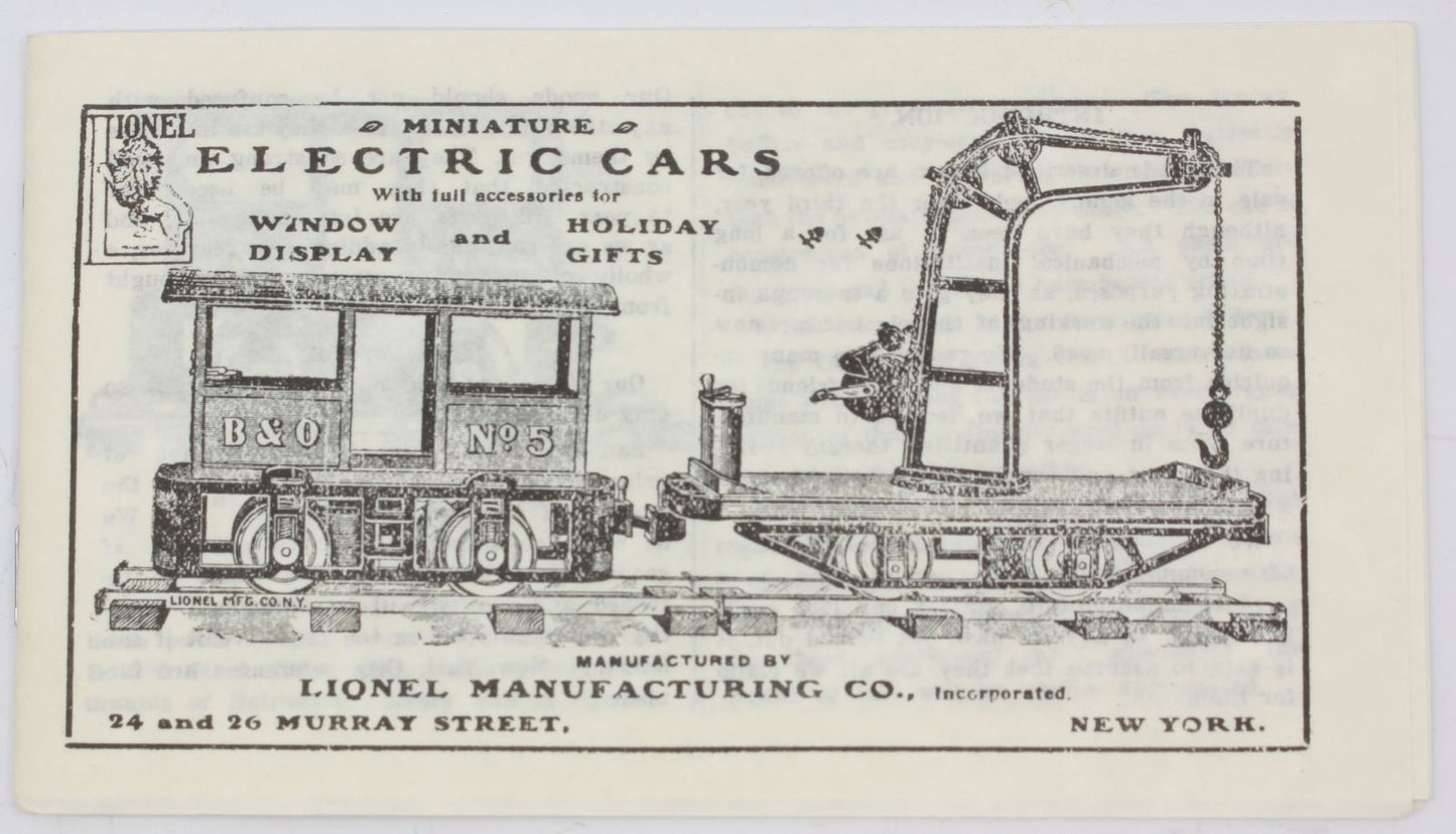 Lionel 1903-A Vintage Reprinted 1903 Lionel Catalog