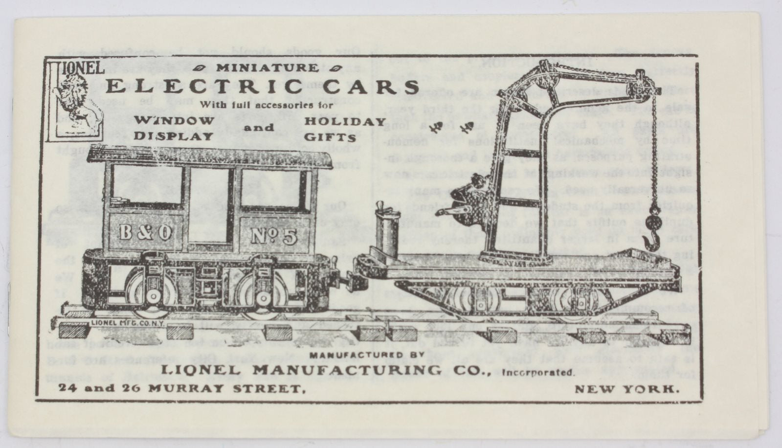 Lionel 1903-A Vintage Reprinted 1903 Lionel Catalog