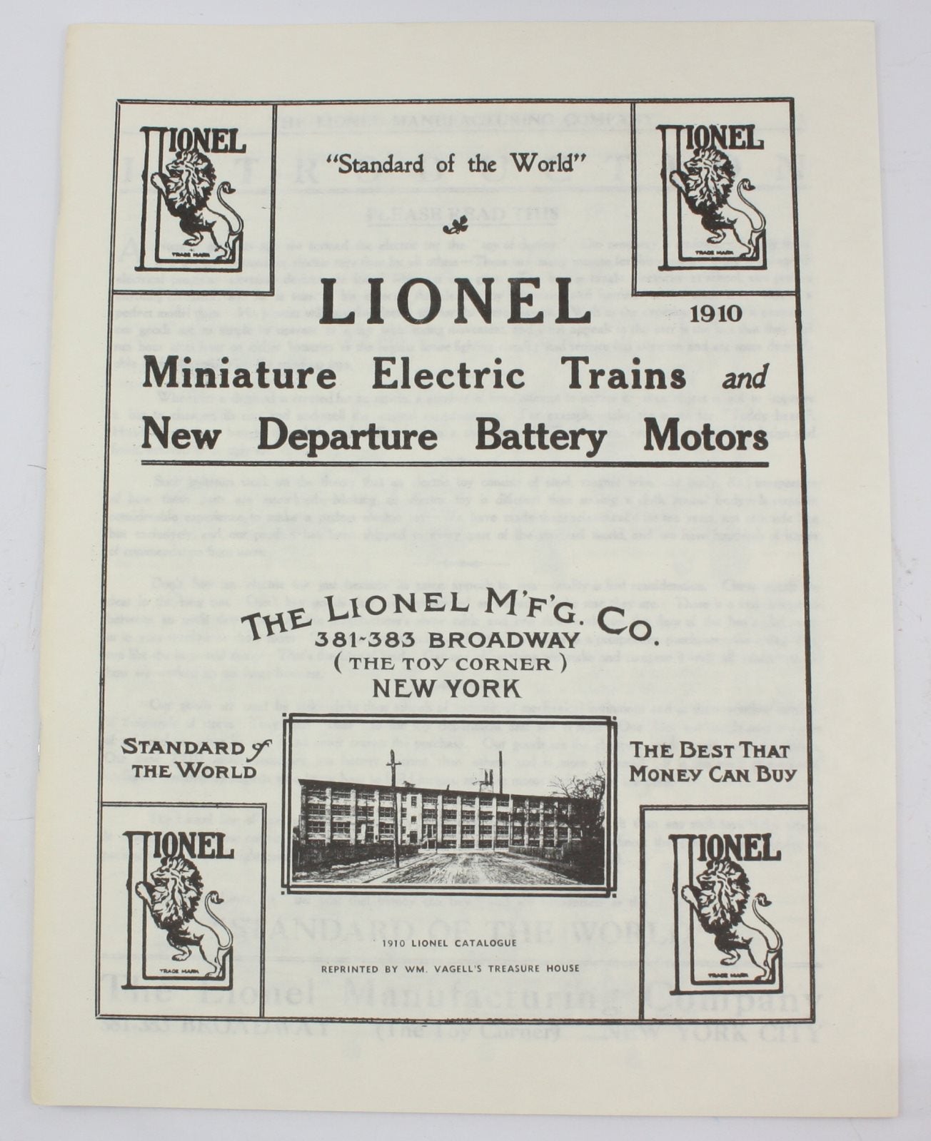 Lionel 1910-A Vintage Reprinted 1910 Lionel Catalog