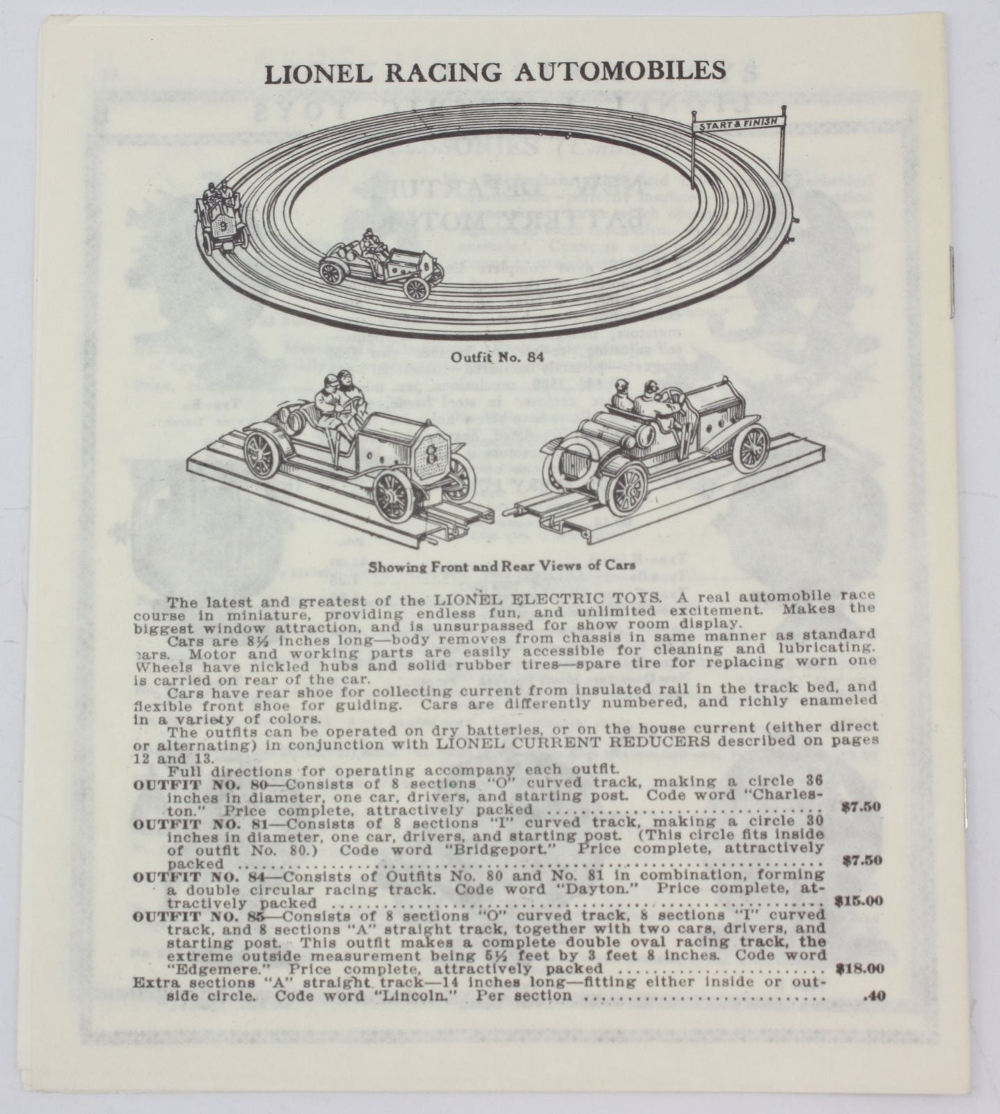 Lionel 1914-A Vintage Reprinted 1914 Lionel Catalog - MINT
