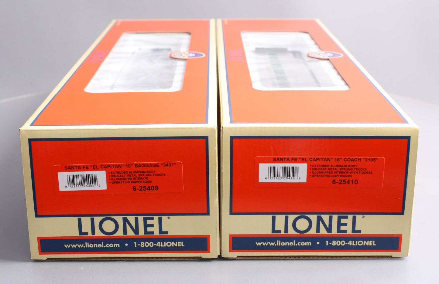 Lionel 6-25408 O Gauge Santa Fe El Capitan Aluminum Passenger Set NIB