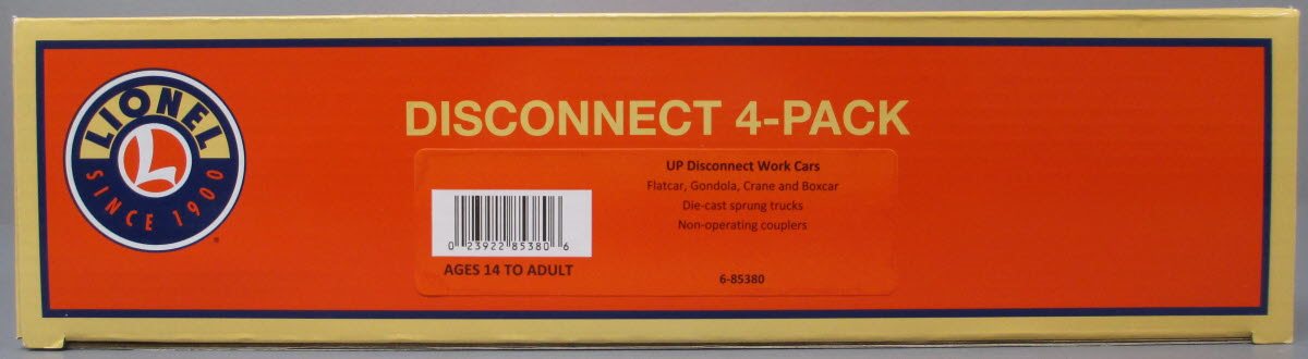 Lionel 6-85380 O Union Pacific Disconnect Work Car (Set of 4)
