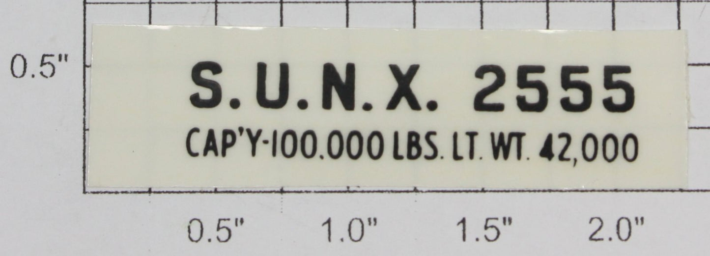 Lionel 2555-10 "2555 S.U.N.X." Black Letter Sticker Decal