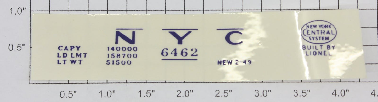 Lionel 6462-1 Dark Blue Lettering "NYC" Sticker Decal for Side Car