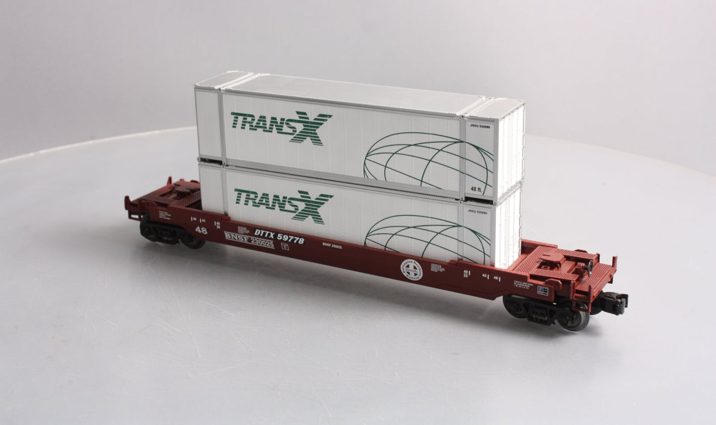 MTH 30-76624 O Burlington Northern Santa Fe Husky Stack Well Car w/ Load #230025
