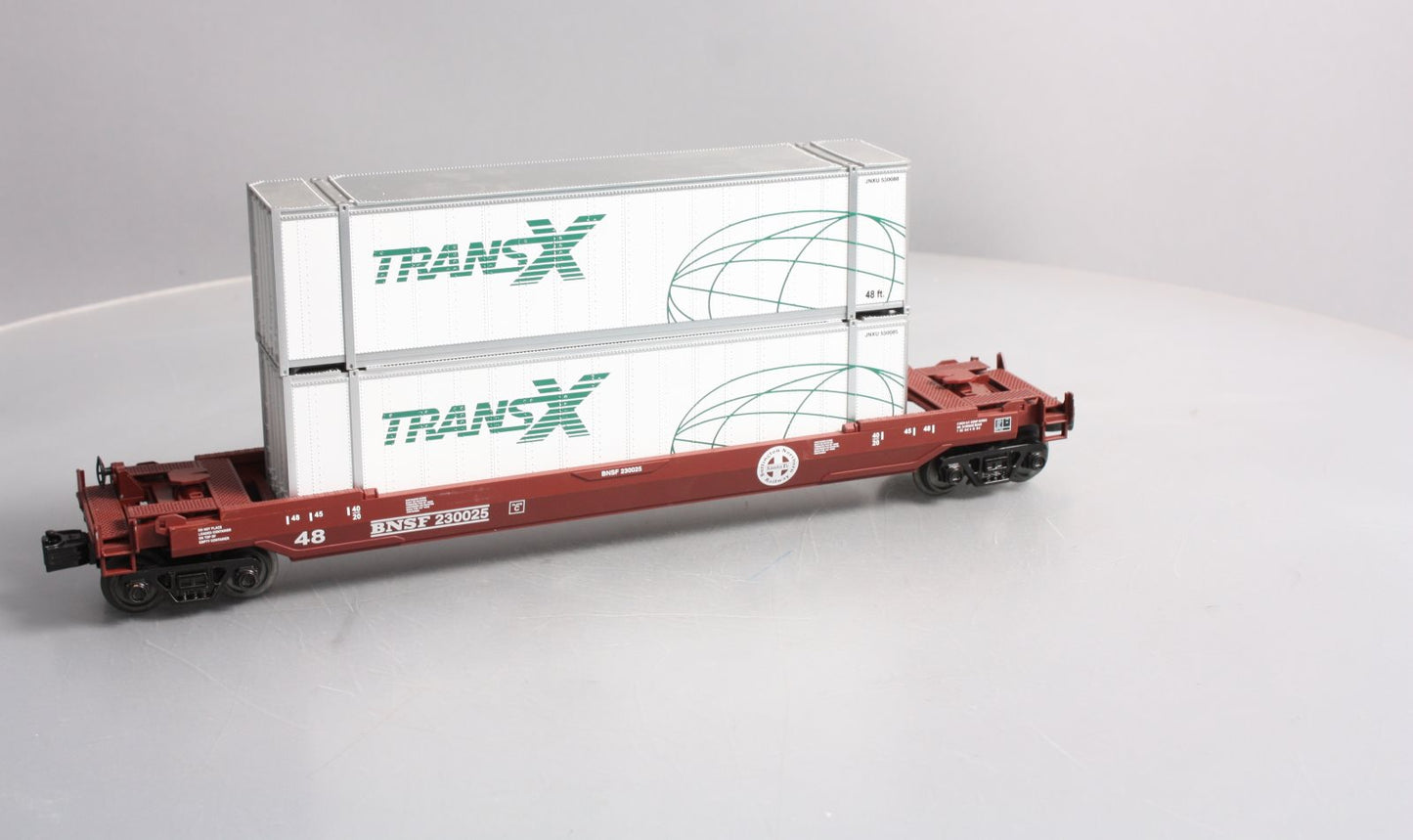 MTH 30-76624 O Burlington Northern Santa Fe Husky Stack Well Car w/ Load #230025