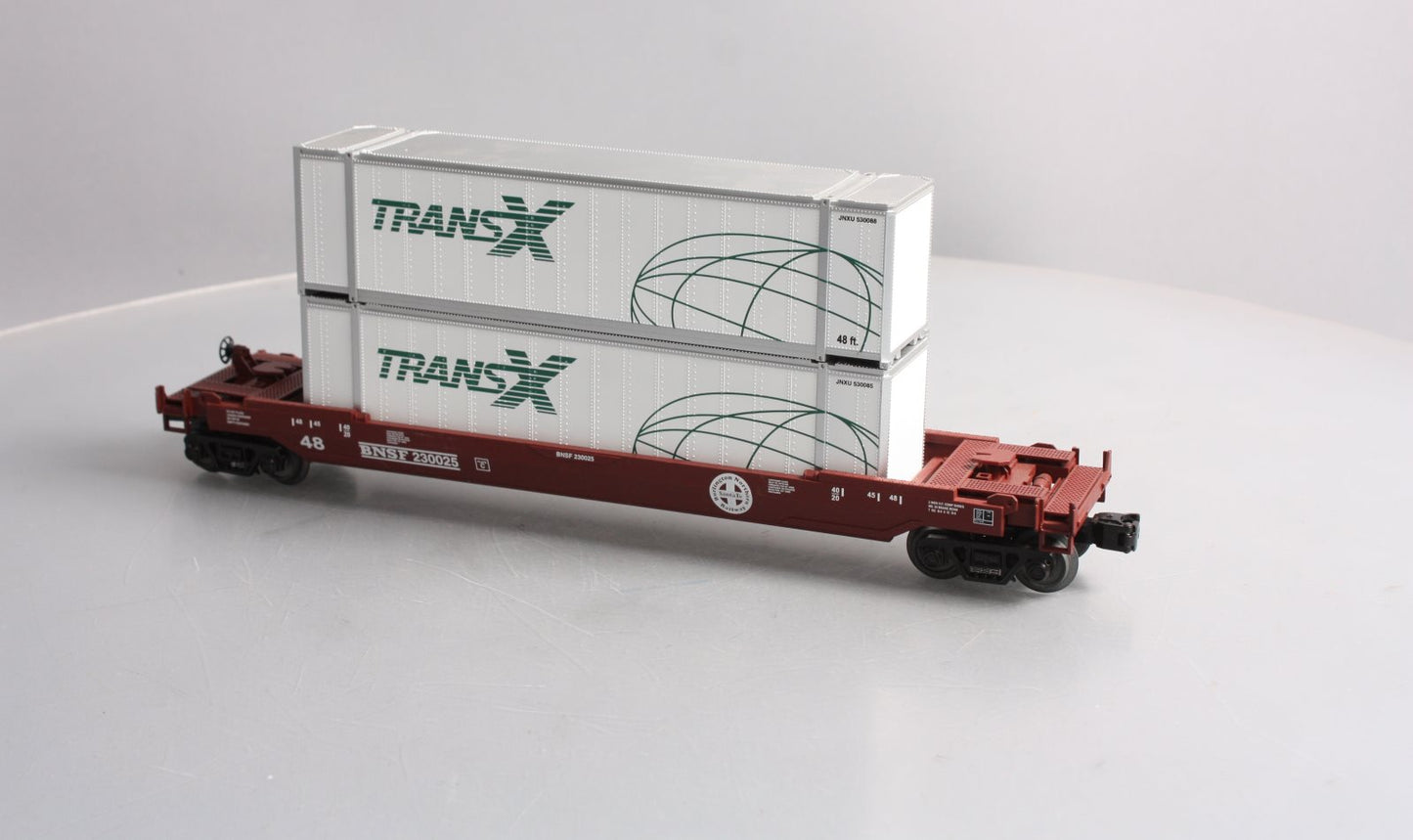 MTH 30-76624 O Burlington Northern Santa Fe Husky Stack Well Car w/ Load #230025