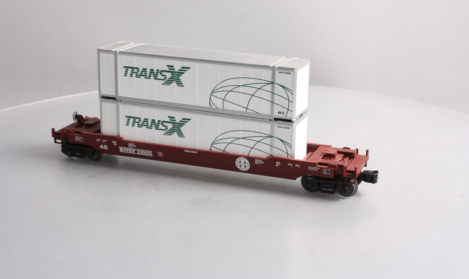 MTH 30-76624 O Burlington Northern Santa Fe Husky Stack Well Car w/ Load #230025