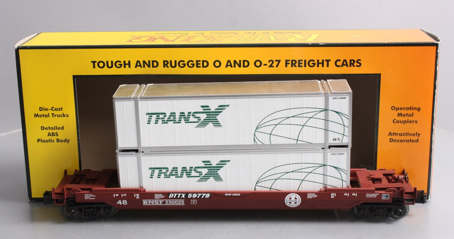 MTH 30-76624 O Burlington Northern Santa Fe Husky Stack Well Car w/ Load #230025