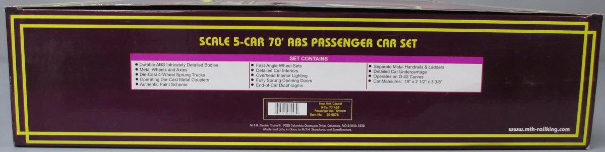 MTH 20-6576 O Gauge New York Central 70' Streamlined Passenger 5-Car Set LN/Box
