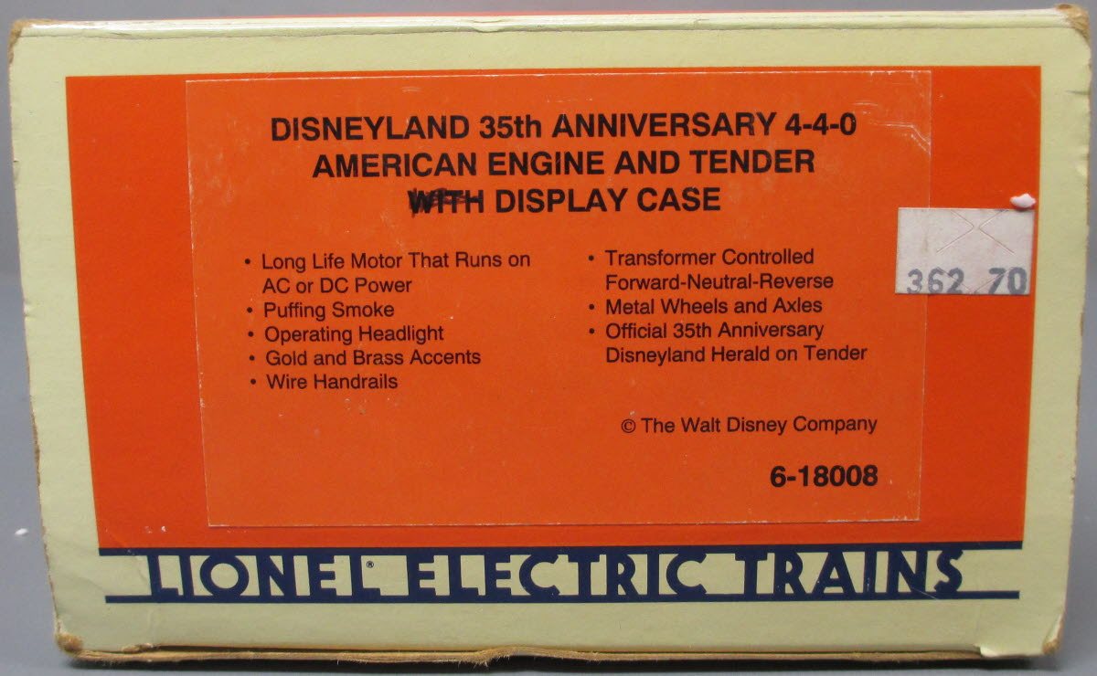 Lionel 6-18008 O Gauge Disneyland 4-4-0 Steam Locomotive & Tender #4 LN/Box
