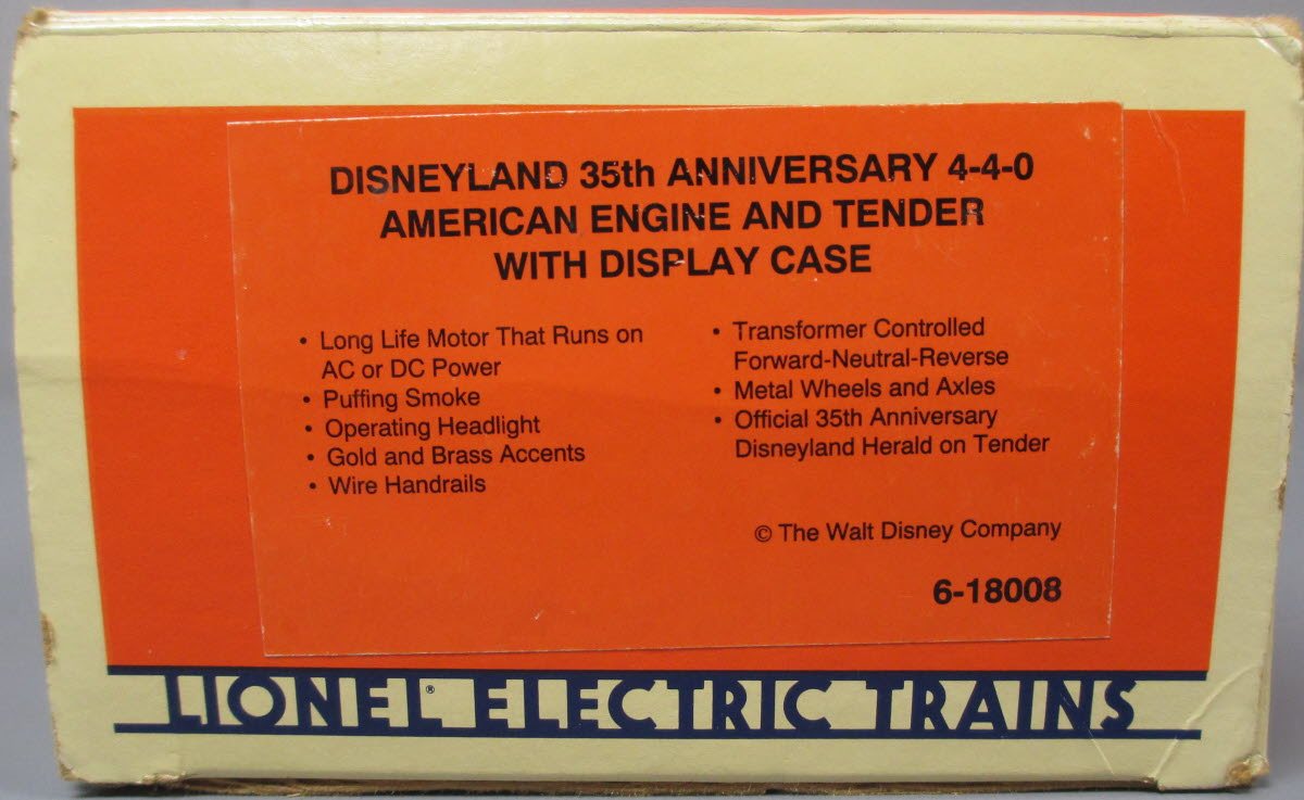 Lionel 6-18008 O Gauge Disneyland 4-4-0 Steam Locomotive & Tender #4 LN/Box