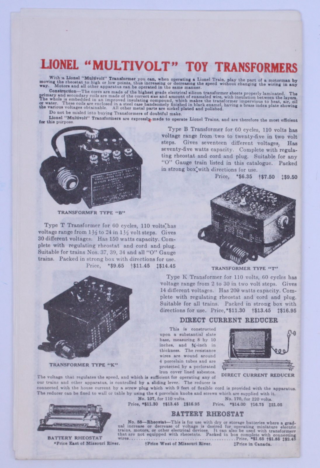 Lionel 1920-A Vintage Reprinted Lionel 1920 Catalog - MINT