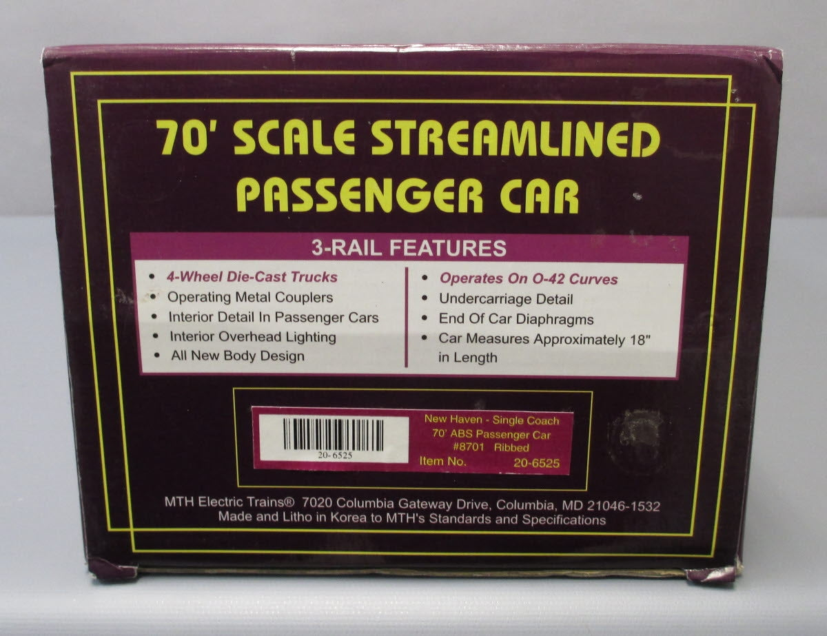 MTH 20-6525 O Gauge New Haven 70‘ ABS Passenger Car #8701 EX/Box