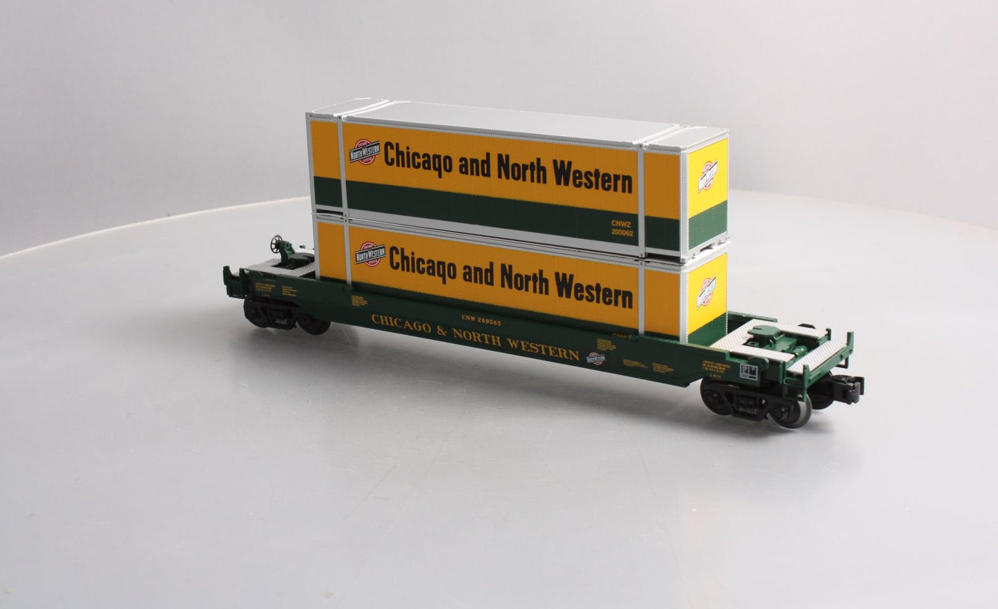 MTH 30-76526 O Gauge Chicago & North Western Husky Stack Car #289565