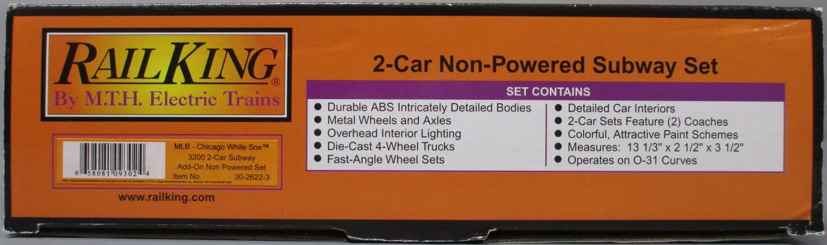 MTH 30-2622-3 O Chicago White Sox 3200 Subway Add-On Non Powered Set (Set of 2)