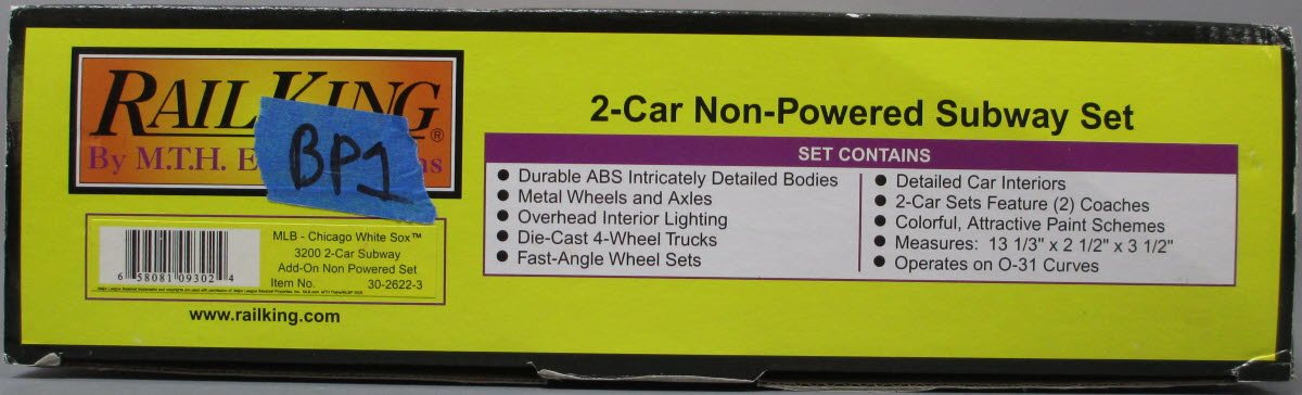 MTH 30-2622-3 O Chicago White Sox 3200 Subway Add-On Non Powered Set (Set of 2)